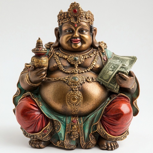 Kubera with money bag, abundance symbolism --v 6.1