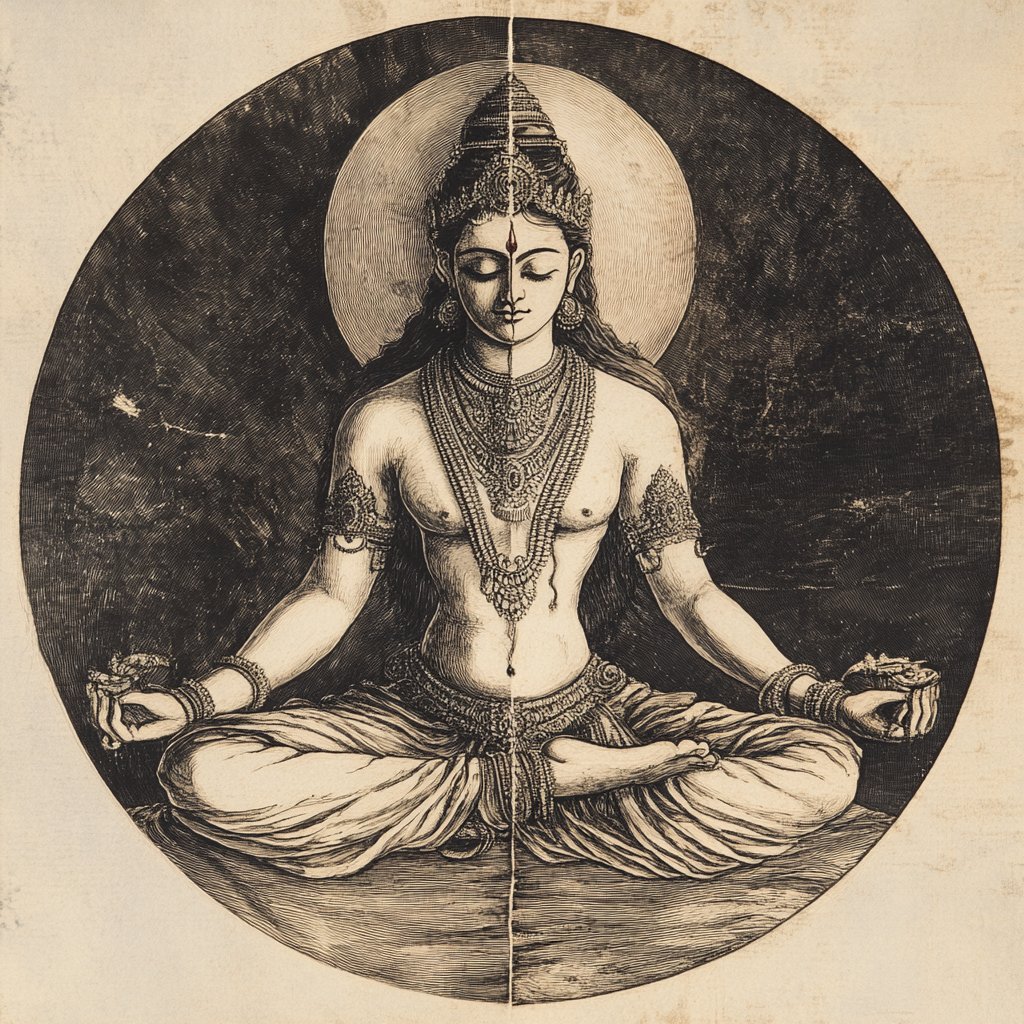 Ardhanarishvara half male half female, unity symbolism --v 6.1