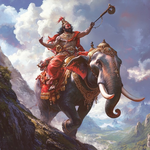 Indra riding Airavata elephant, king of gods --v 6.1
