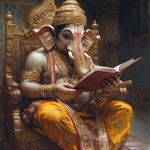 Ganesha writing Mahabharata, Hindu epic scene --v 6.1